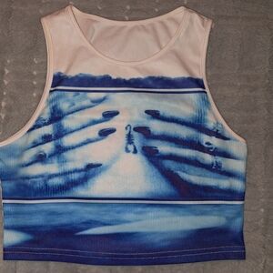 SHEIN Blue and White Graphic Crop Top